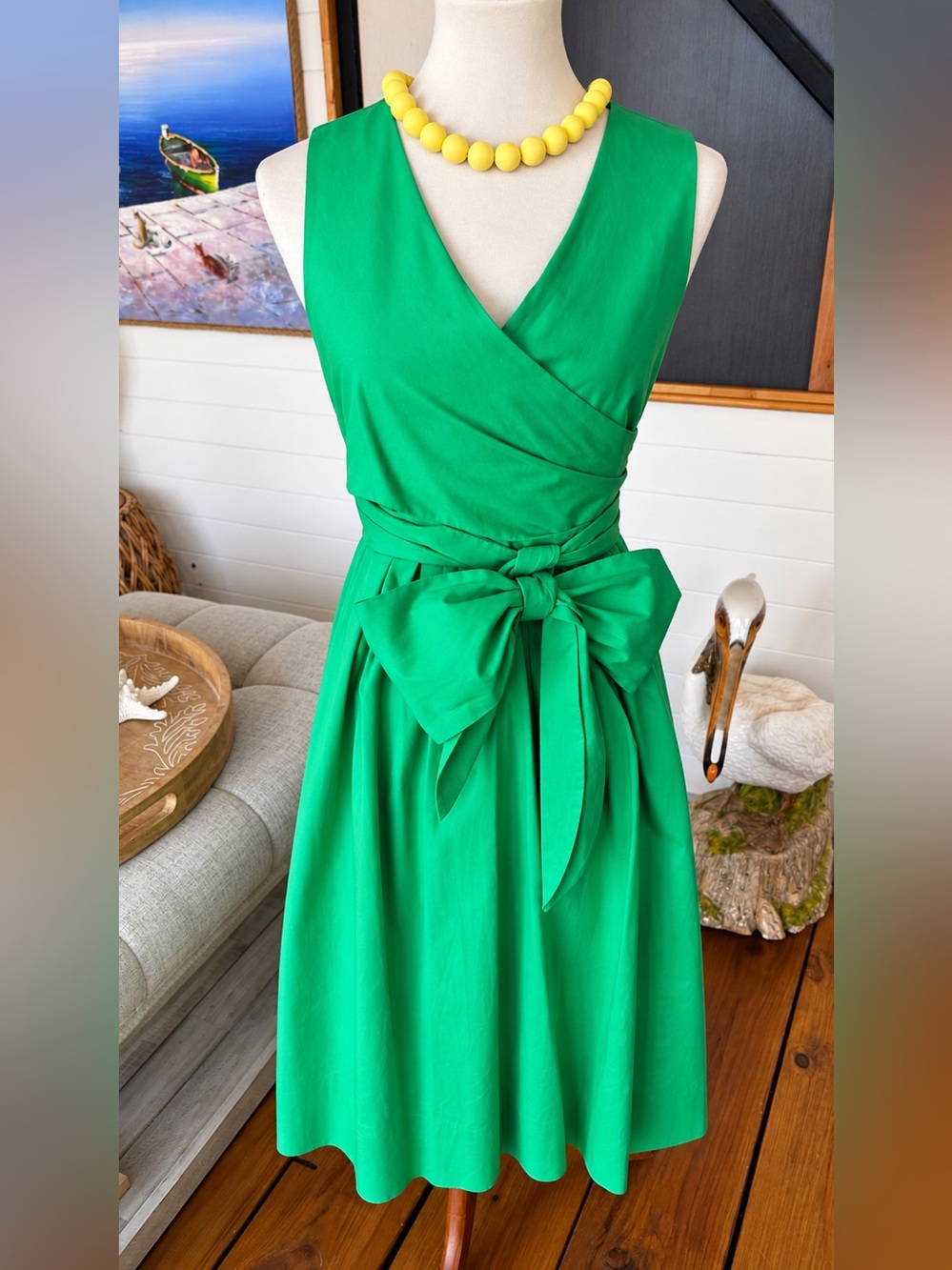 Emerald Green J. by J.Crew Green Wrap Bow Tie Waist Dress Size 6